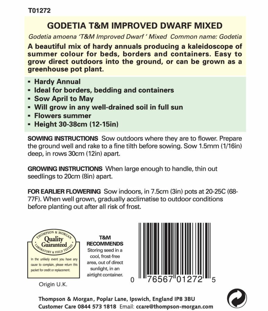 Godetia Improved Dwarf Mixed 76567012725